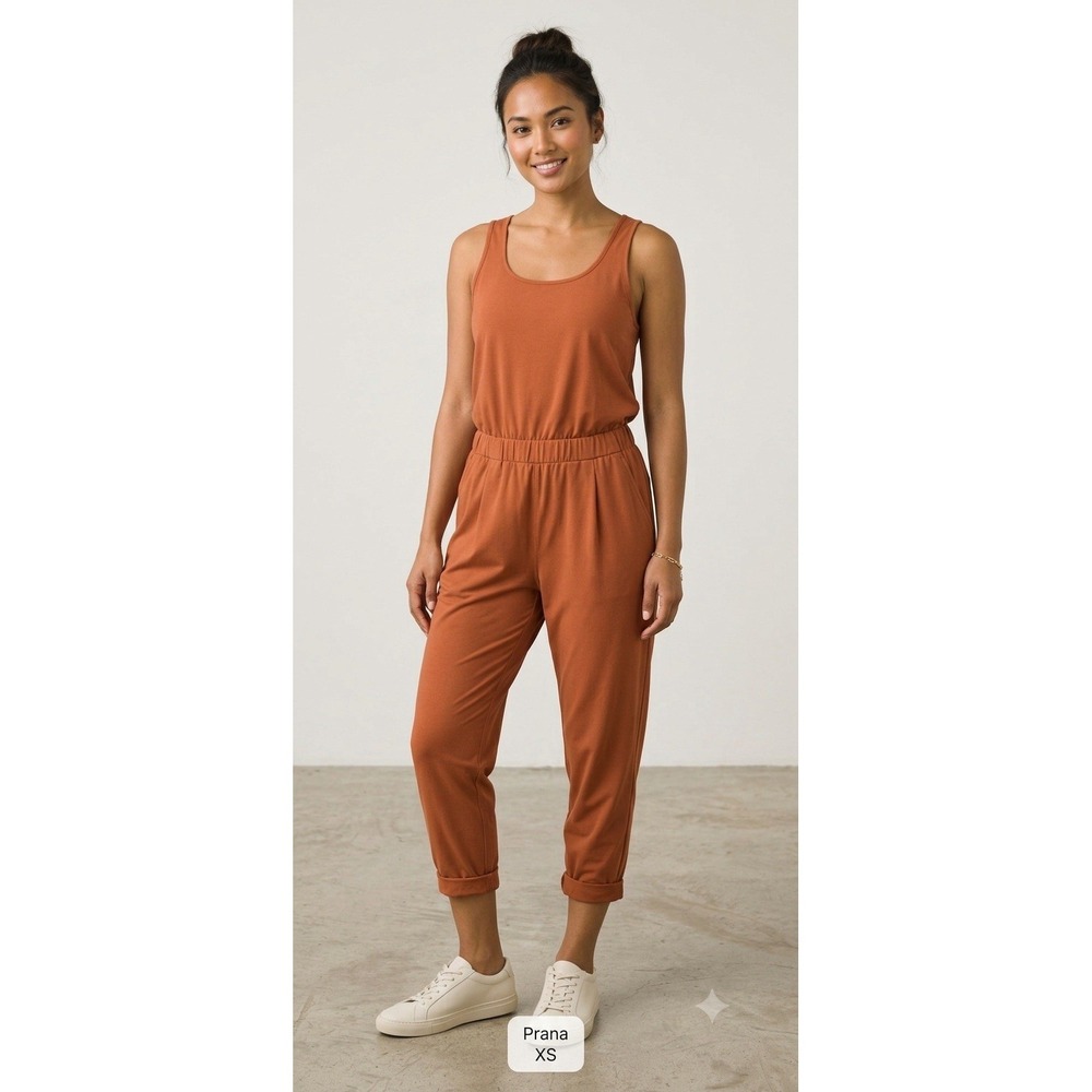 PrAna Railay Jumpsuit Womens XS Brown Slash Pockets UPF 50+ Moisture Wicking